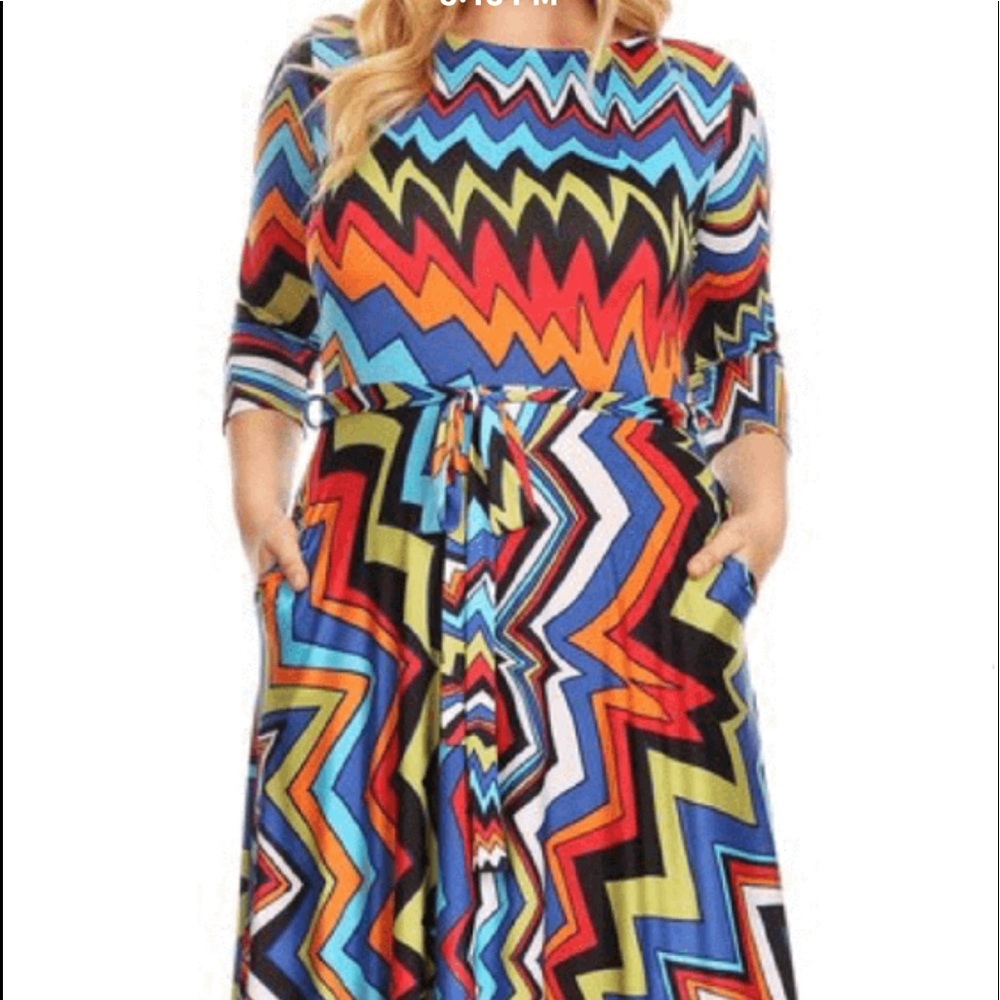 Belted Plus Multicolored Maxi Dress